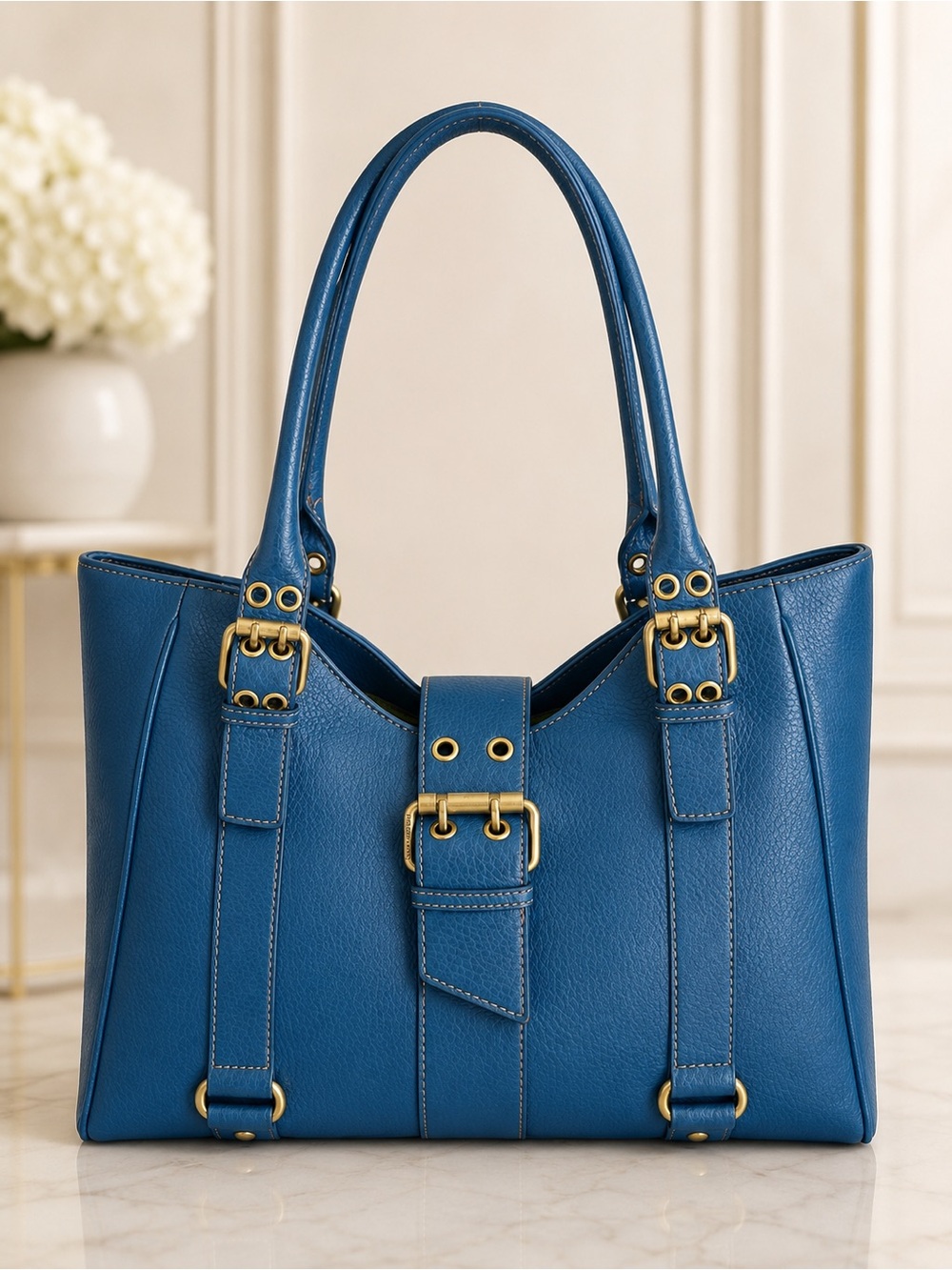 Tommy Hilfiger Blue Tote Shoulder Bag Buckle Detail Large Shoulder bag Y2K